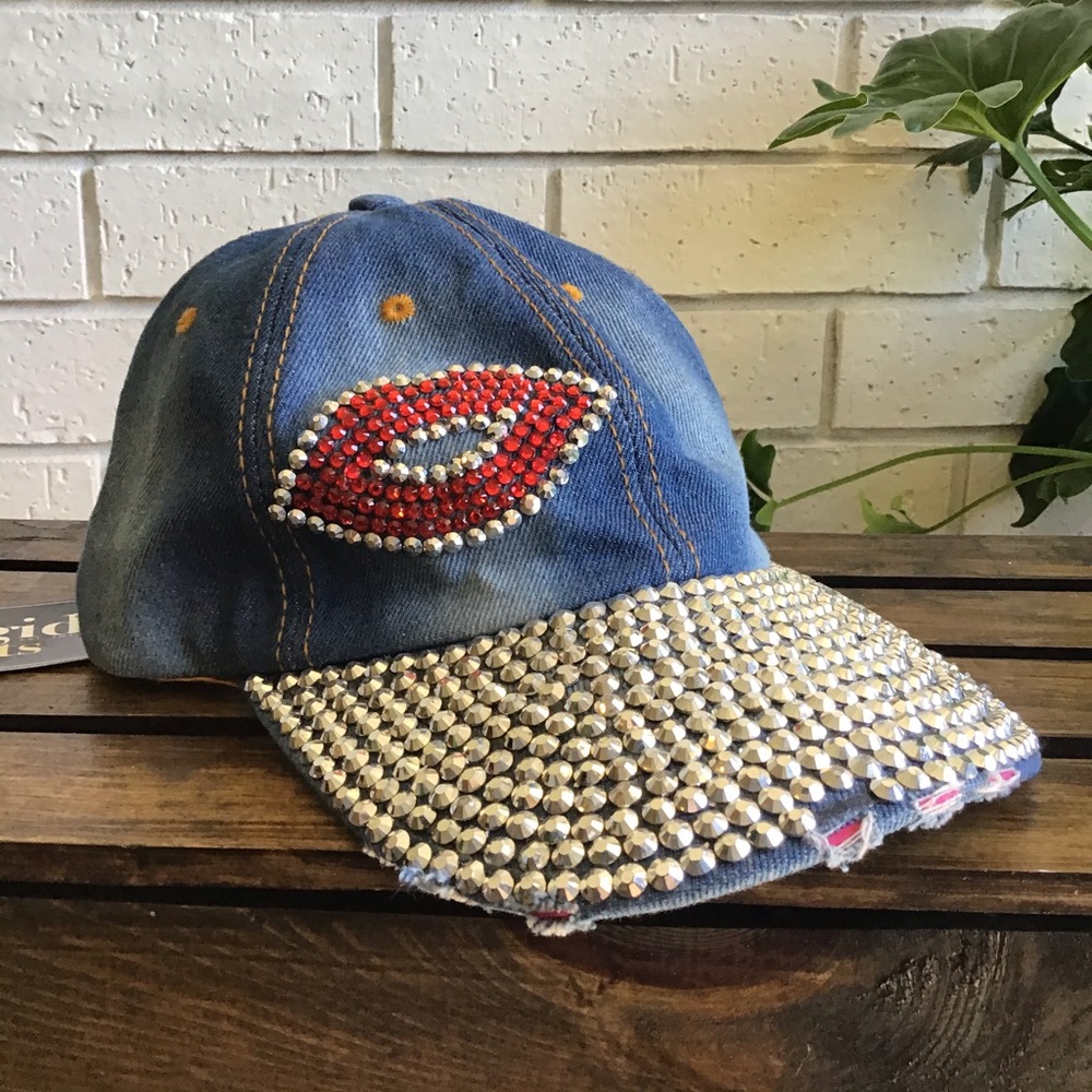Magid Hats Distressed Blinged Lips Baseball Hat